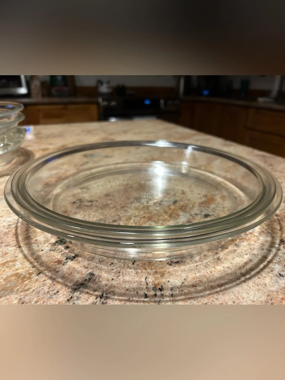 Pyrex TRADE MARK #210 Clear Glass Pie Plates 10” Set of (2) 1.25” & 1.50” deep